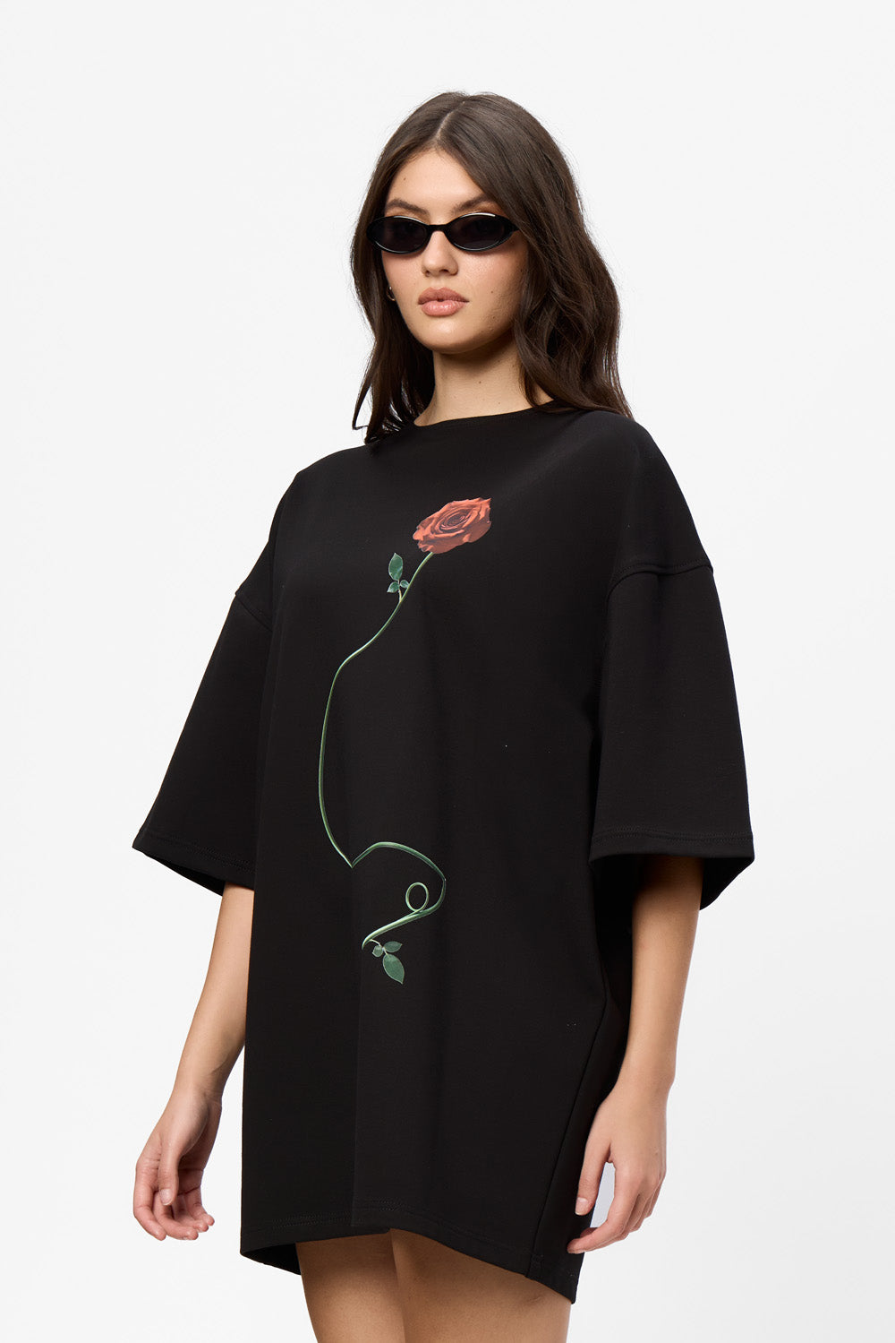 Kyoto Rose printed Black Dress