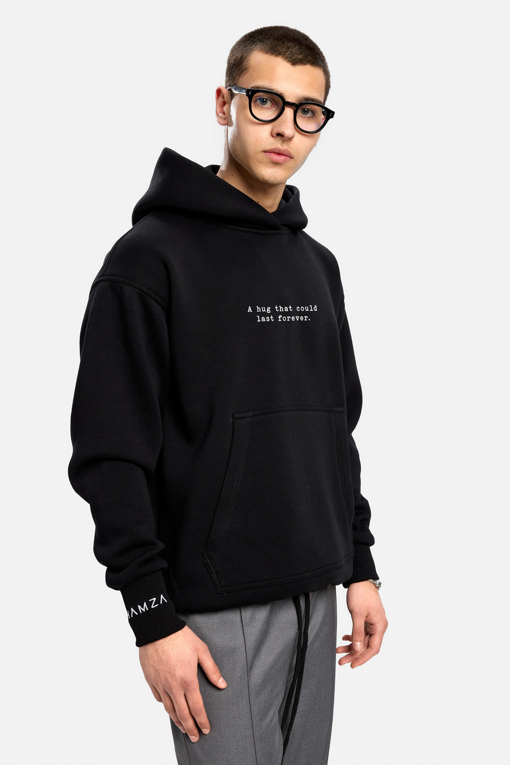 A hug Black printed fleece Hoodie