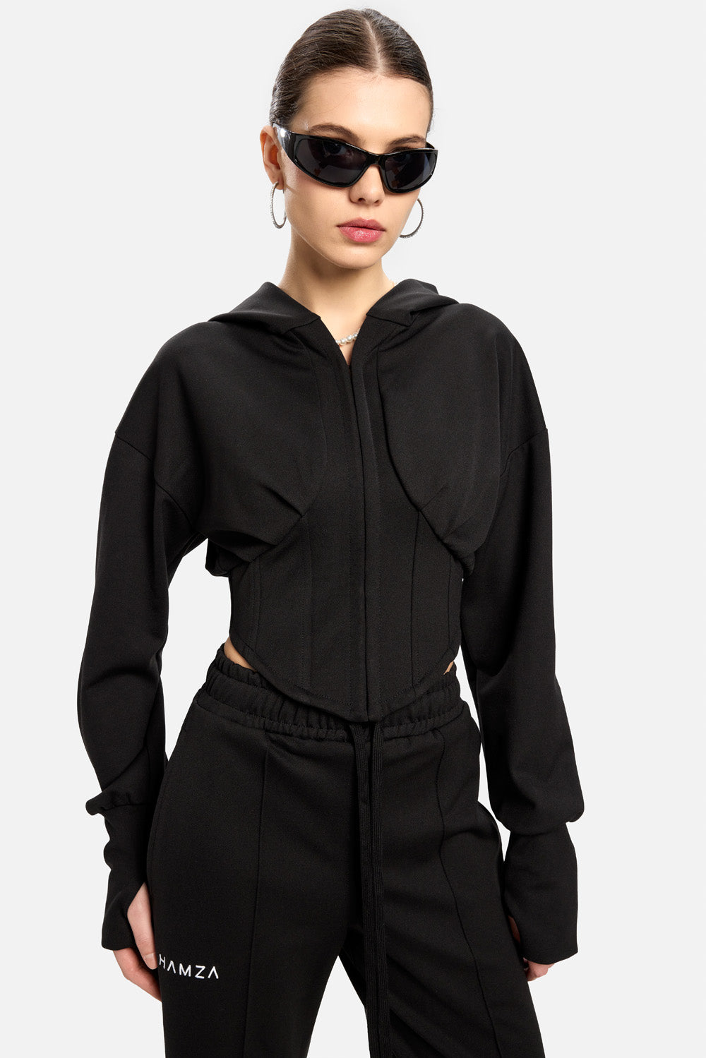 Hanorac Karol cu corset| Femei | Negru | Stil Modern & Elegant | Confort & Funcționalitate | Atelier Hamza