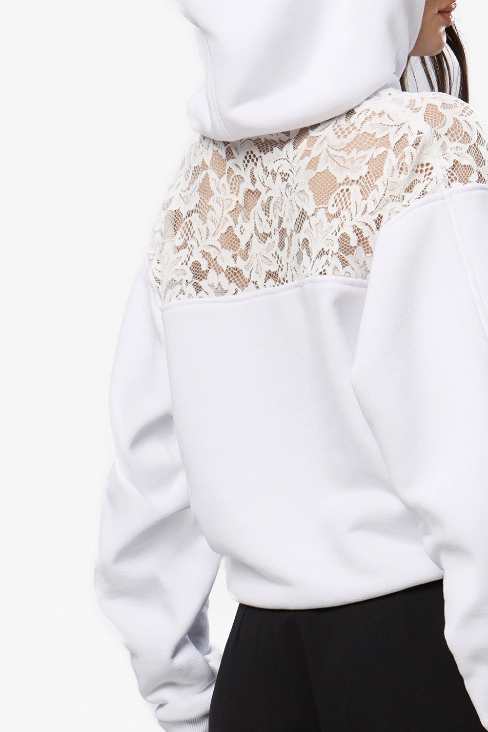 Bia V2 Fleece White Hoodie with sheer lace inserts