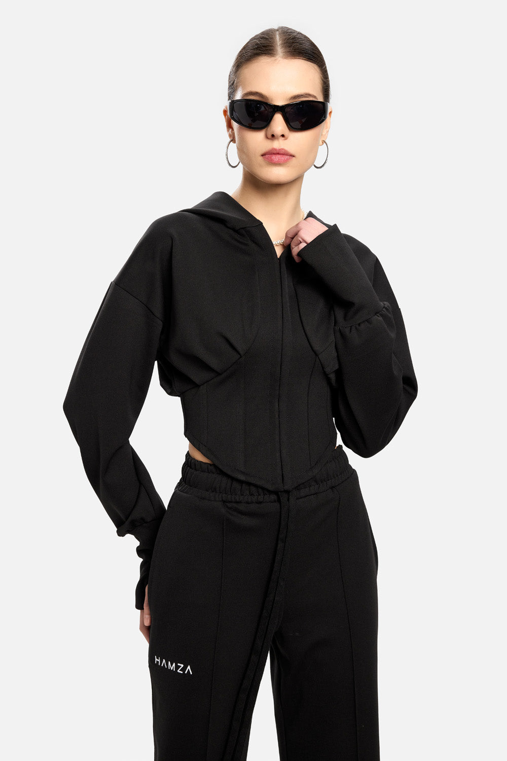 Hanorac Karol cu corset| Femei | Negru | Stil Modern & Elegant | Confort & Funcționalitate | Atelier Hamza