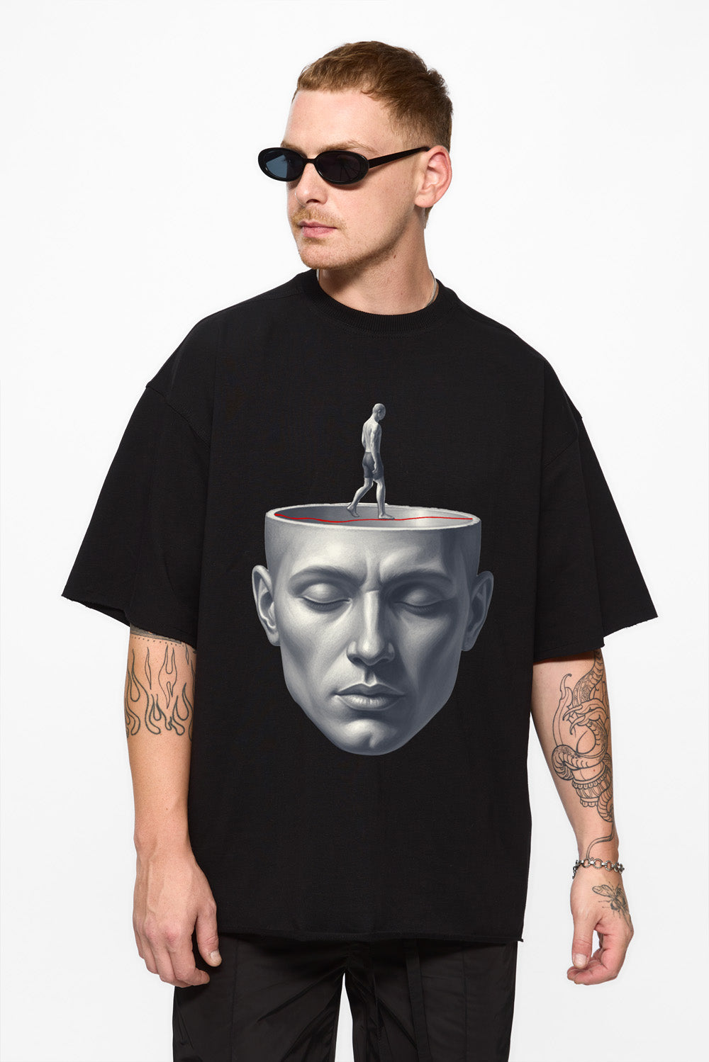 Serenity Oversized Black Printed T-shirt