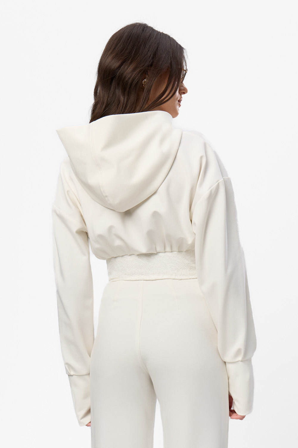 Karol off-white hoodie with a sheer lace corset