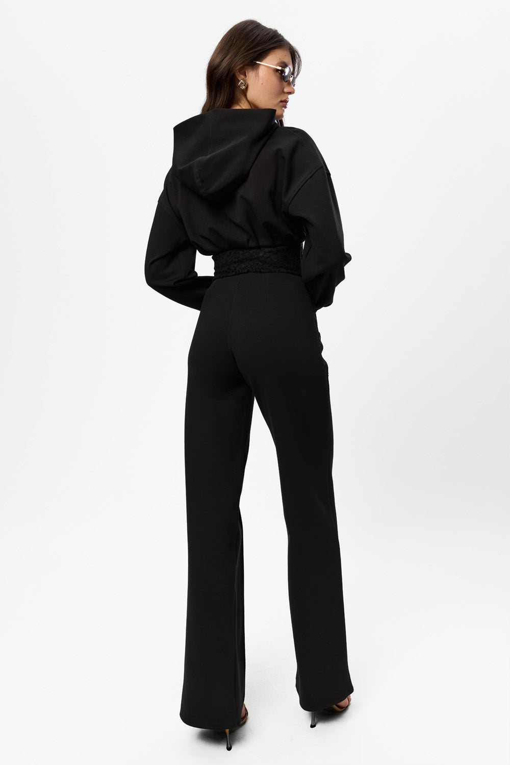 Karol black flared Pants with sheer lace