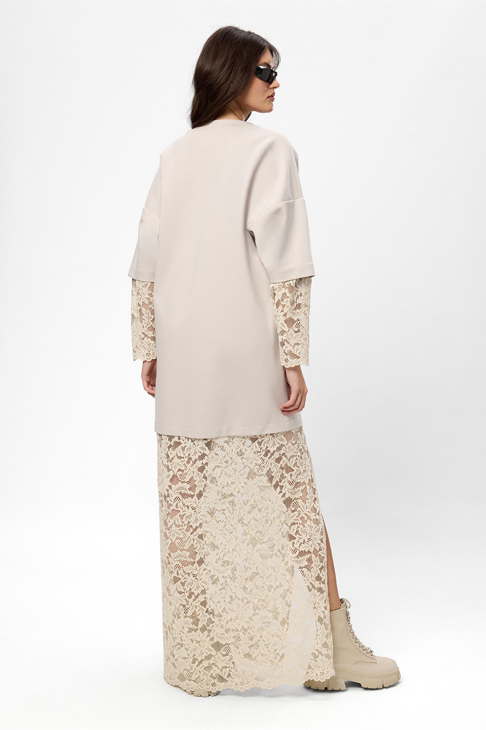 Venice vanilla Dress with lace skirt and sleeves