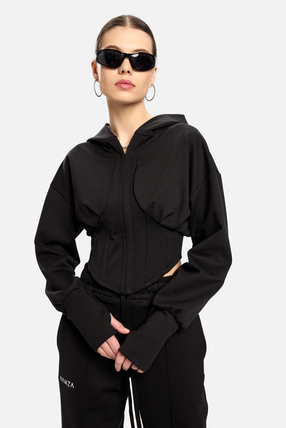 Hanorac Karol cu corset| Femei | Negru | Stil Modern & Elegant | Confort & Funcționalitate | Atelier Hamza