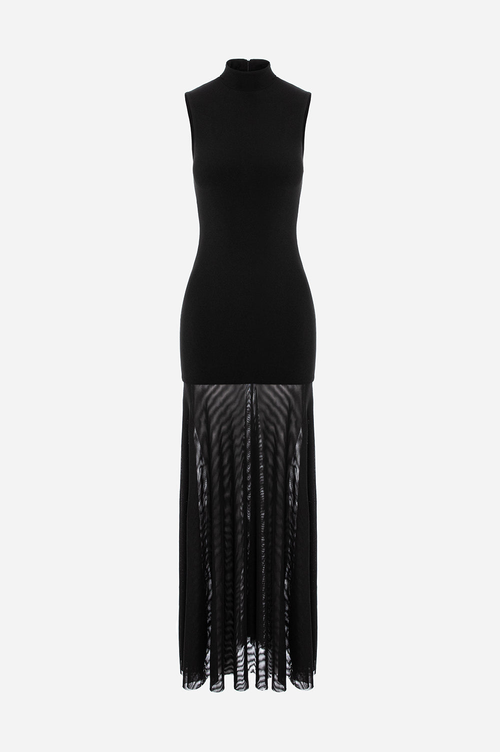 Rochie fluidă femei neagră din lycra, manechin invizibil, vedere din față