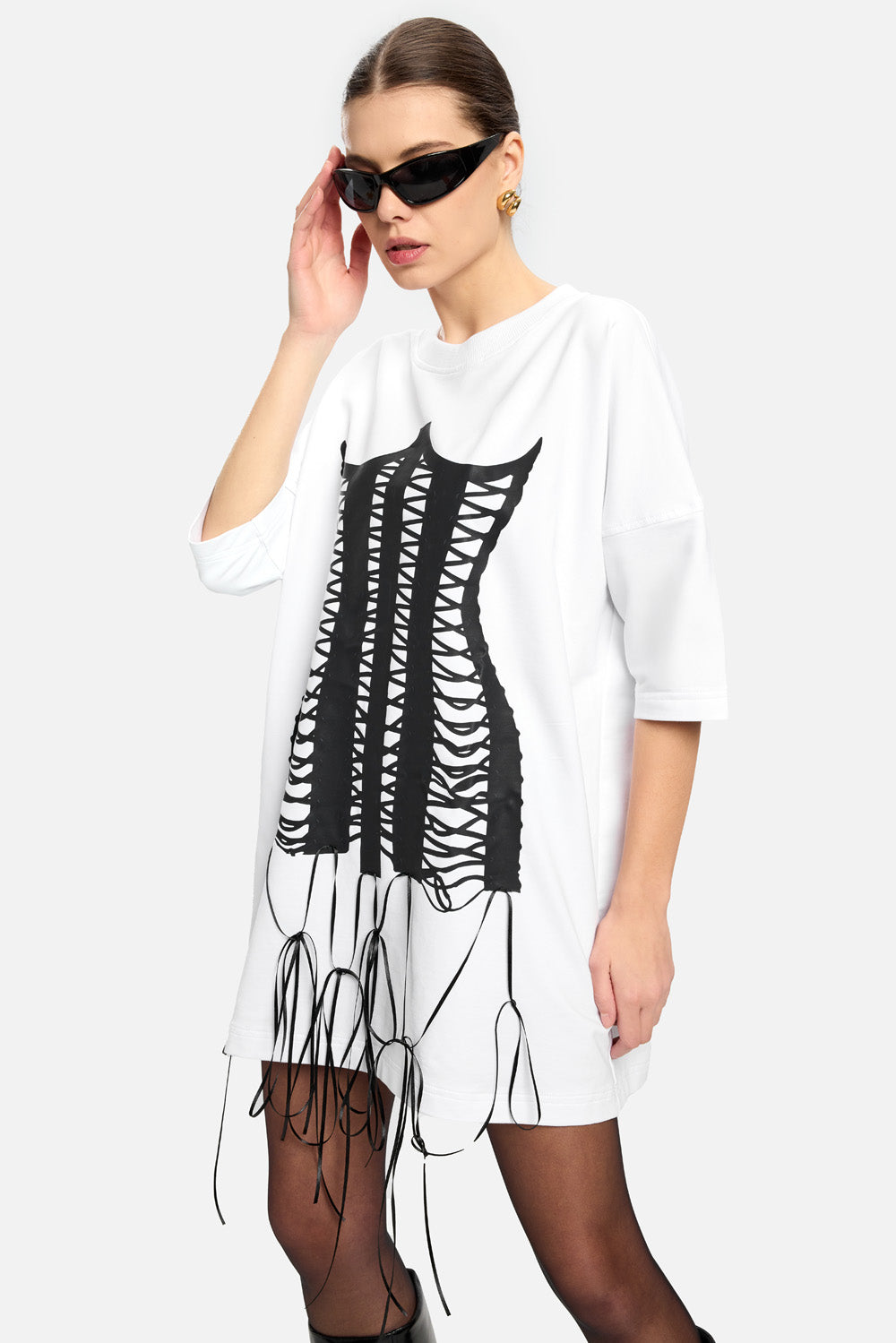 Marbella printed Corset with corset with Hand-Applied Lacing Dress
