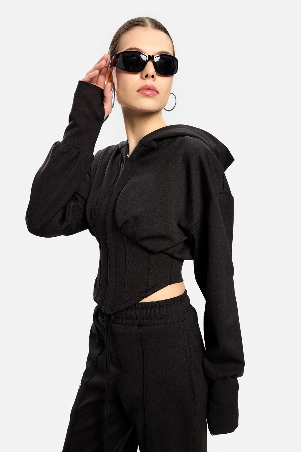 Hanorac Karol cu corset| Femei | Negru | Stil Modern & Elegant | Confort & Funcționalitate | Atelier Hamza