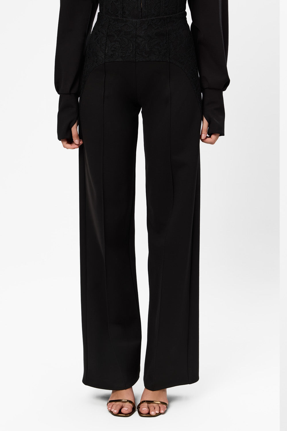 Karol off-white flared Pants with sheer lace