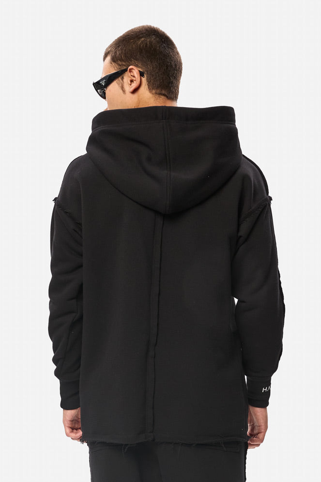 Crudo Black Hanorac negru Unfinished edges , confecționat din bumbac, perfect pentru un stil casual și urban.