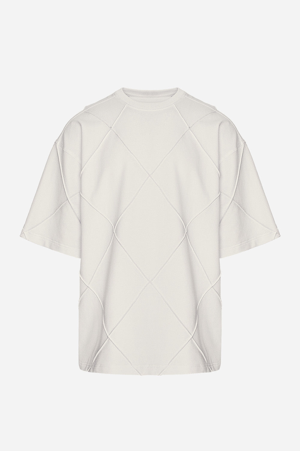 Tricou bărbați off-white din bumbac organic cu cusături decorative, vedere din față pe manechin invizibil