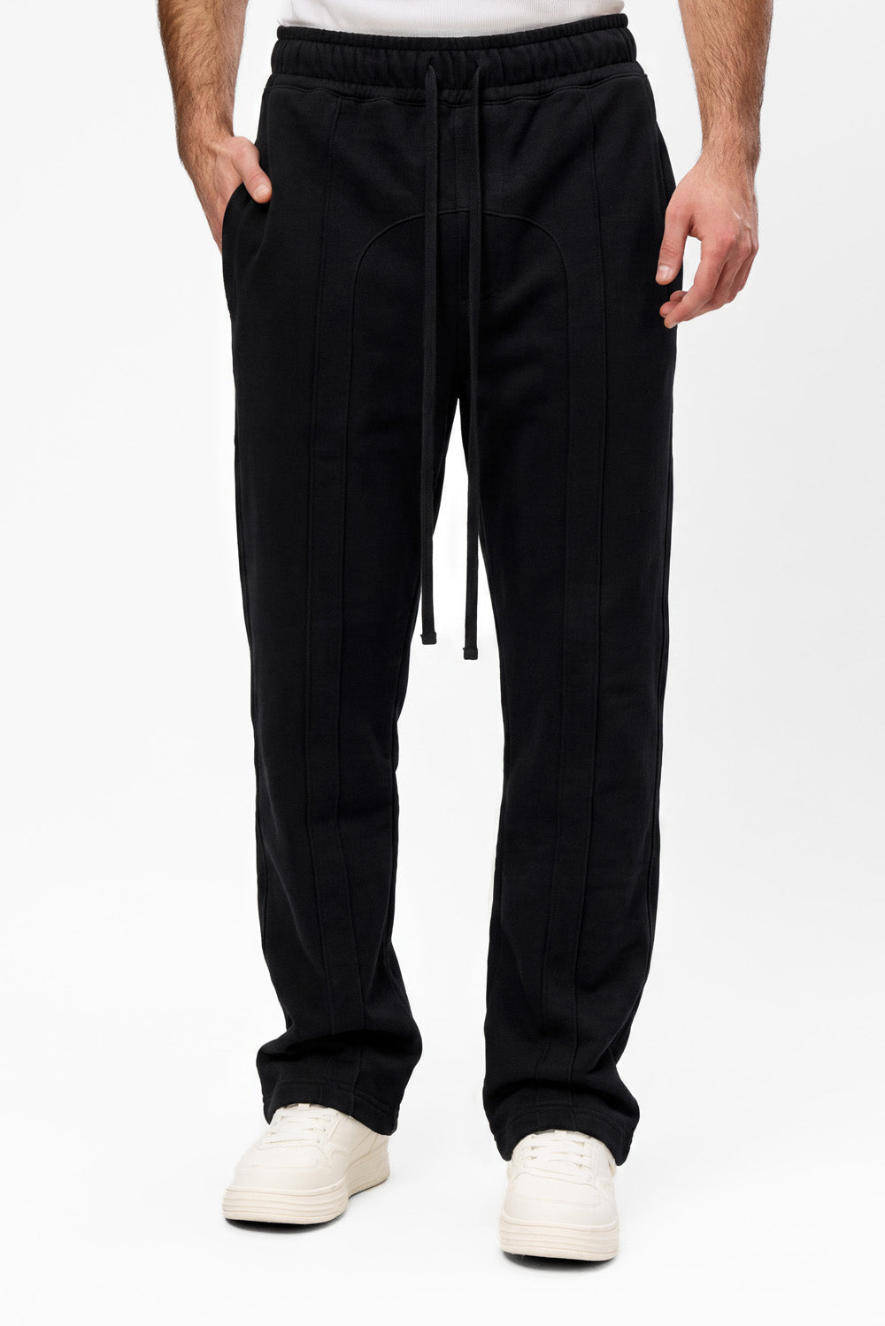 247 V2 Black Cotton Pants with decorative stitches