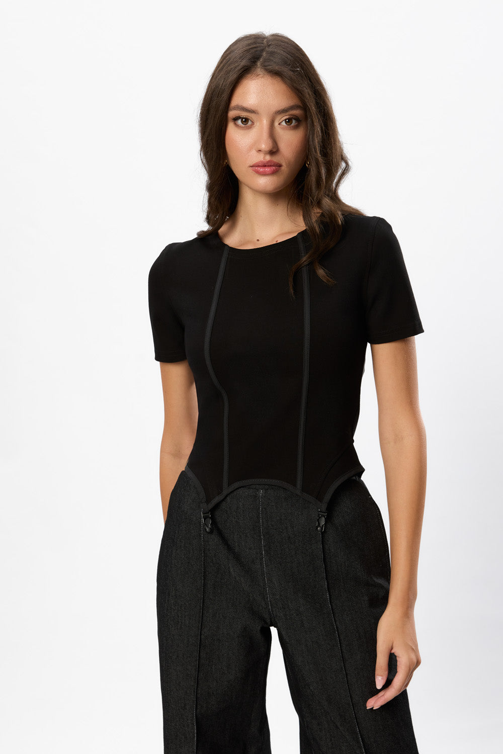 Goddess Top with Garter Straps Black