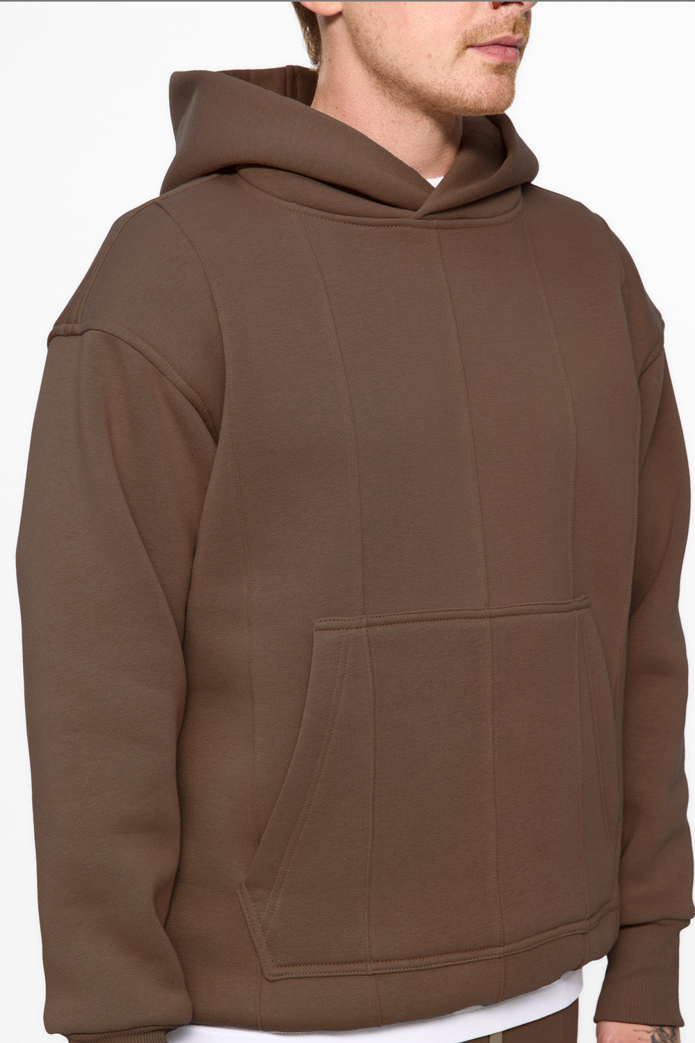 247 brown fleece Hoodie with decorative stitching