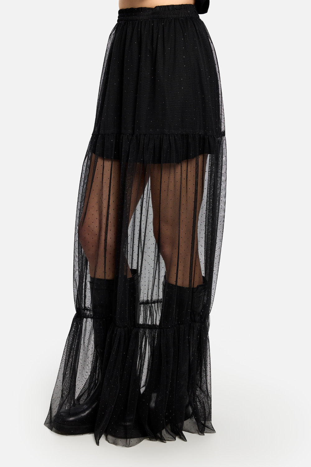 Siren black laces skirt with applied rhinestones
