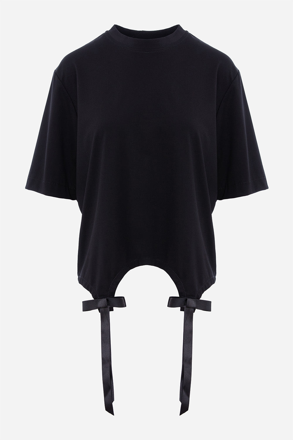 Tricou Charme cu fundițe aplicate manual| Femei | Negru | Stil Modern & Elegant | Confort & Funcționalitate | Atelier Hamza