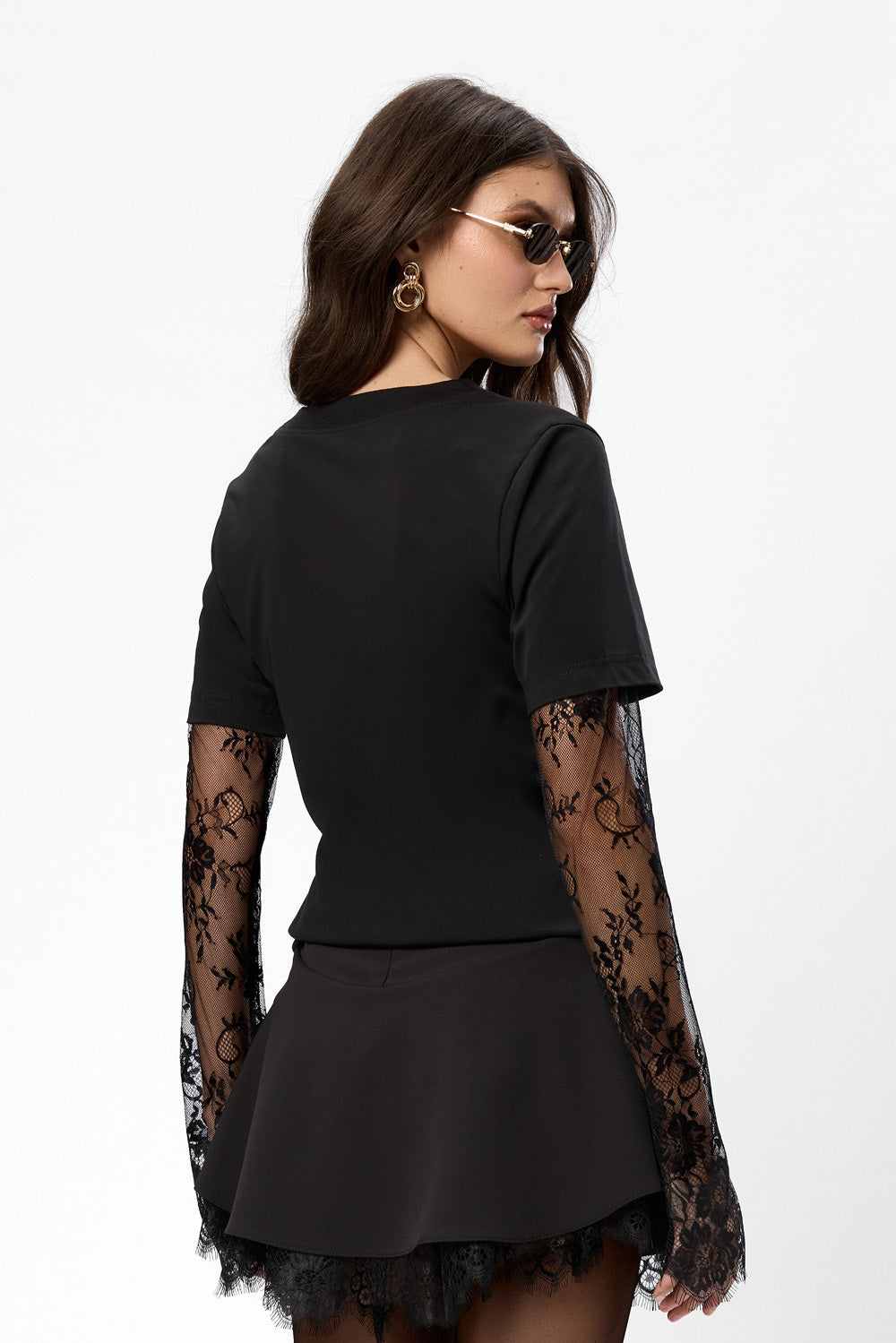 Denise black Top with lace sleeves