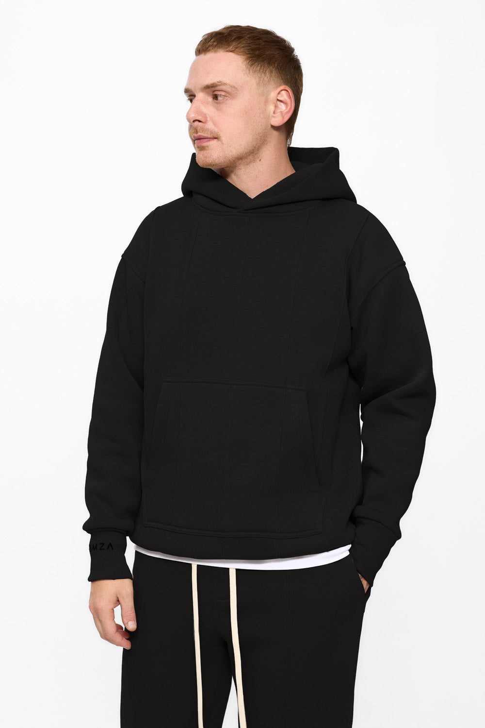 247 black fleece Hoodie with decorative stitching