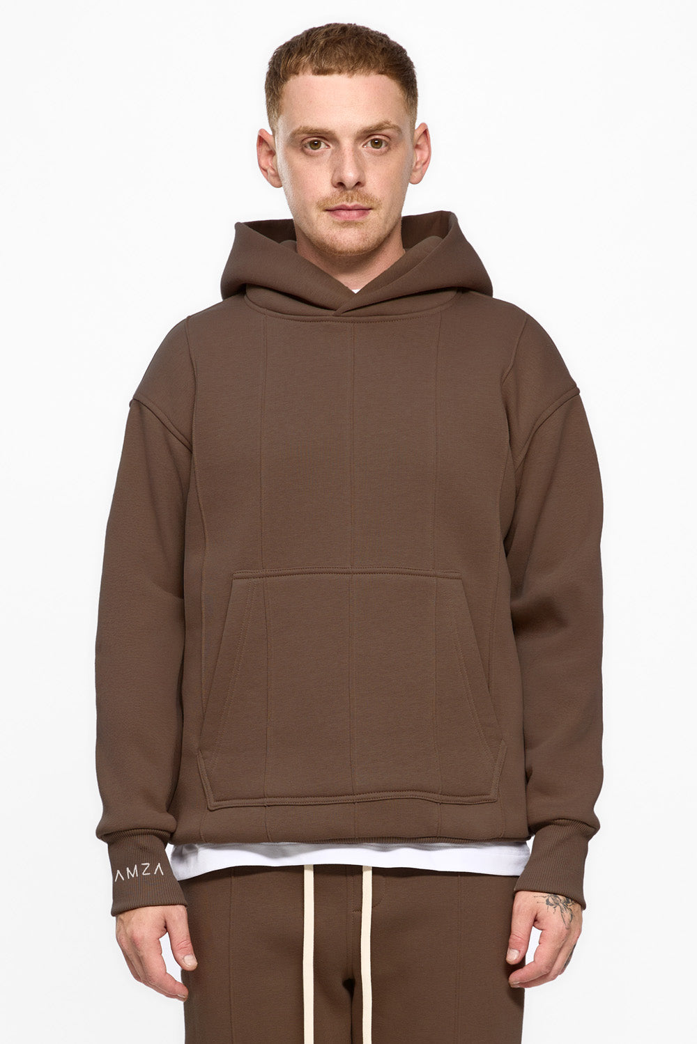 247 beige fleece Hoodie with decorative stitching