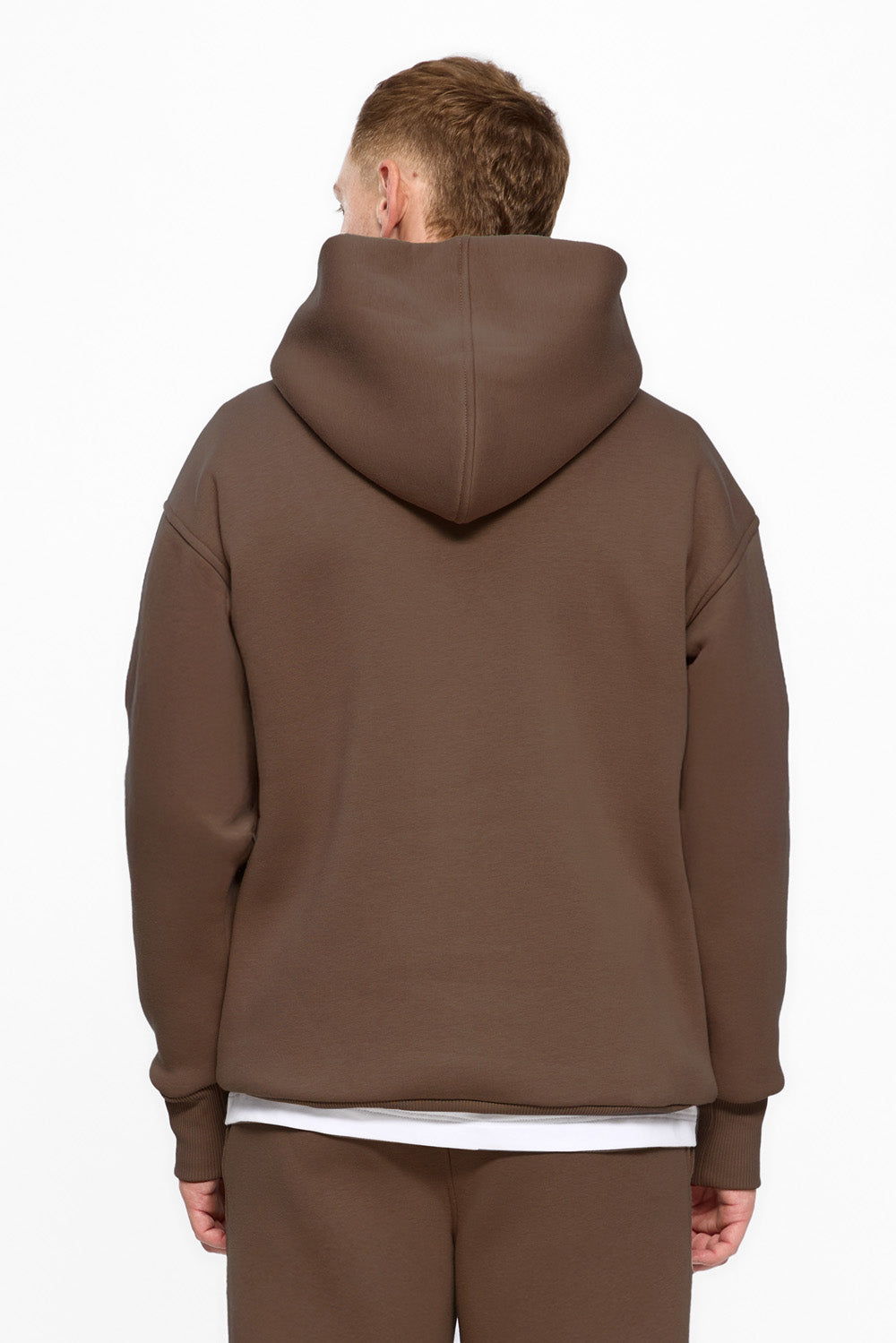 247 brown fleece Hoodie with decorative stitching