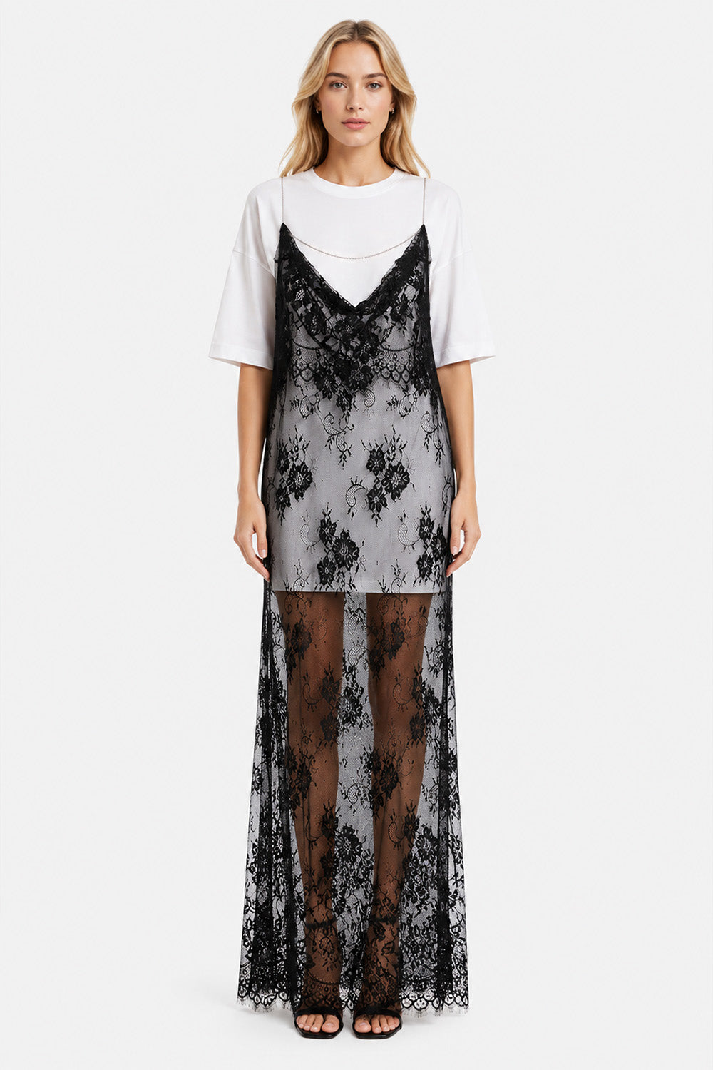Negligee v2 double-layered Lace White Dress