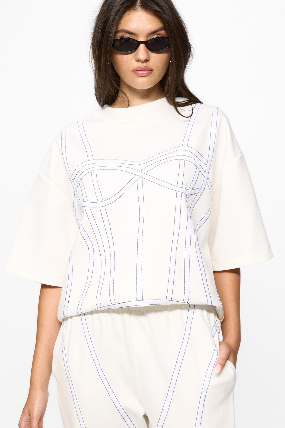 Karo Off-White Stitched Corset T-shirt