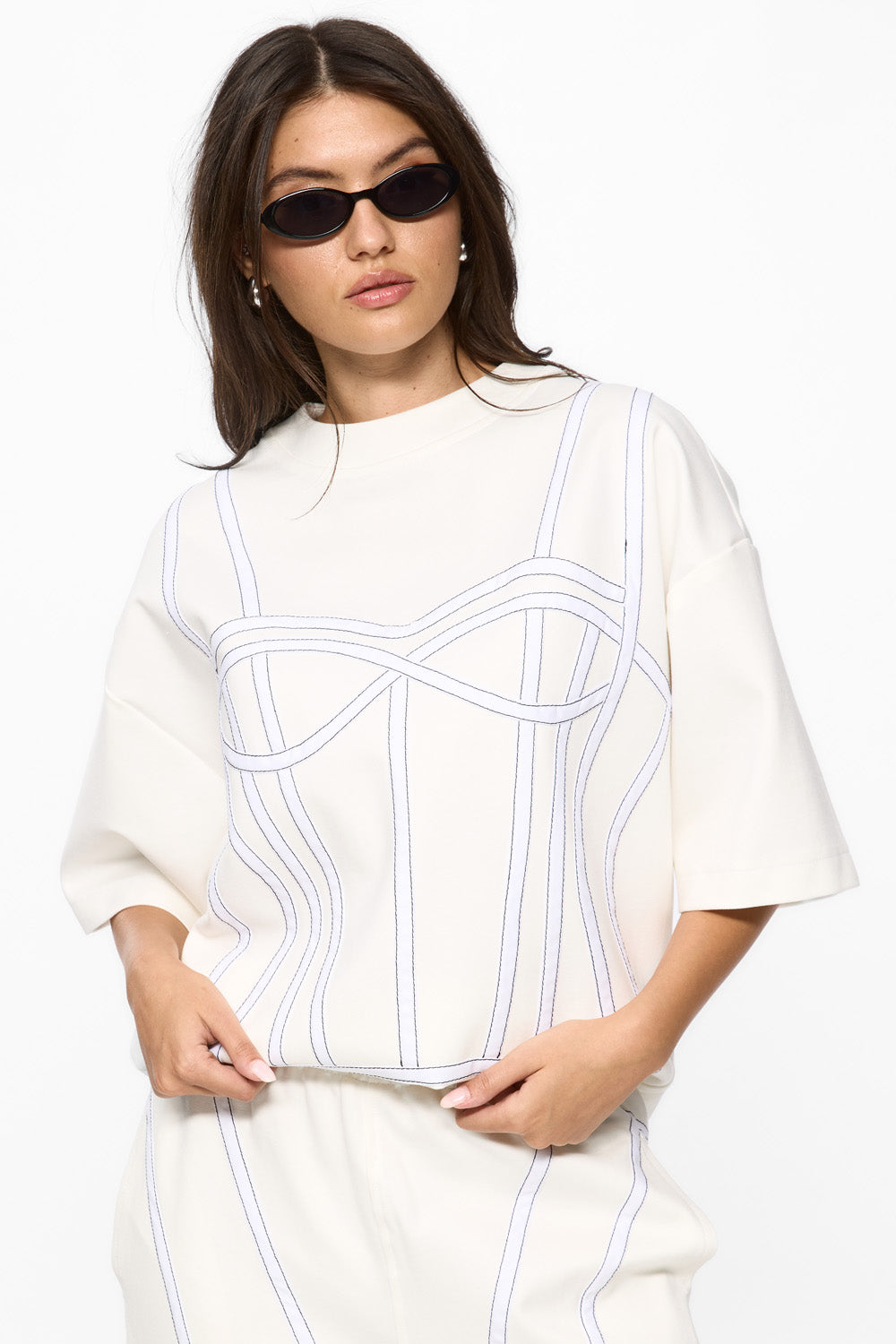 Karo Off-White Stitched Corset T-shirt