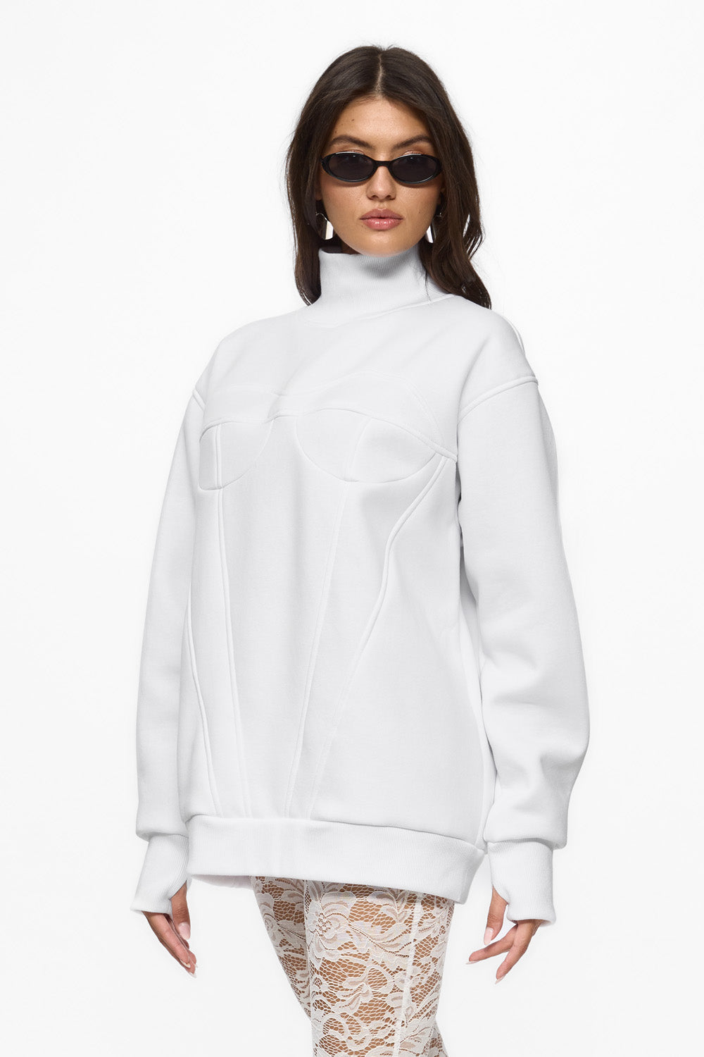 White Turtleneck for women with corset stitched