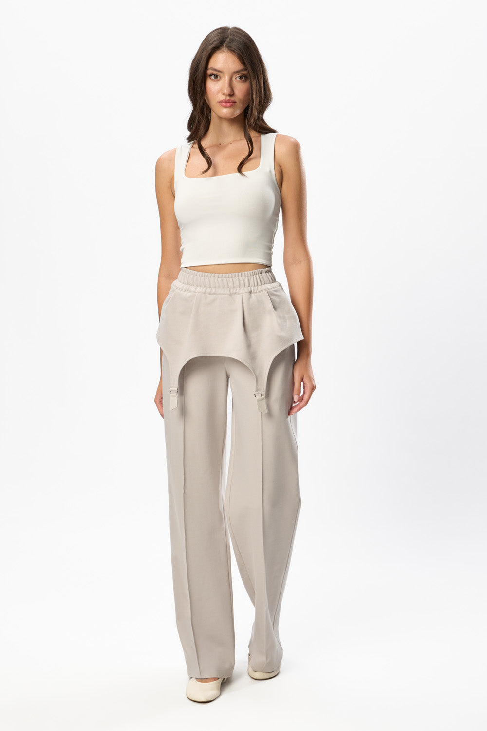 Goddess off white with  elastic and  garter straps Pants