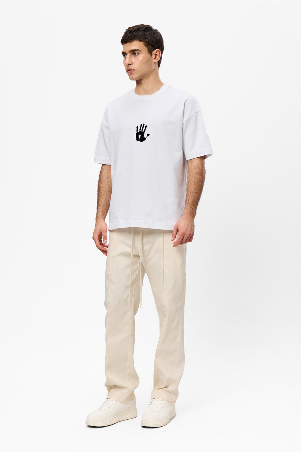 Hands printed white t-shirt