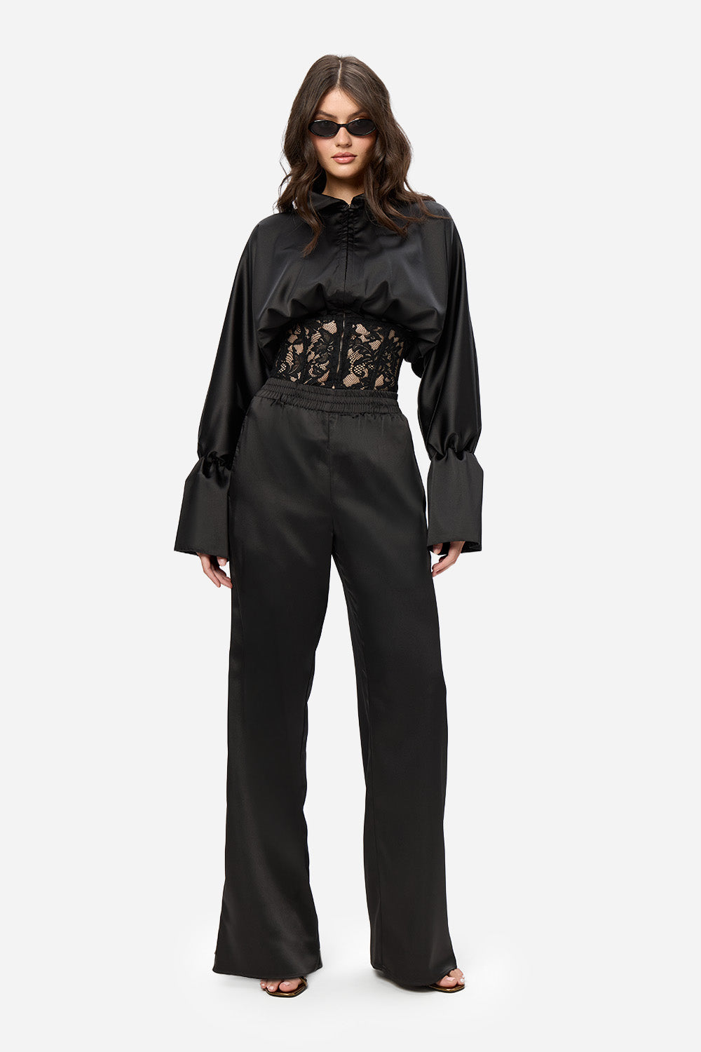 Karolina black Top with a sheer lace corset
