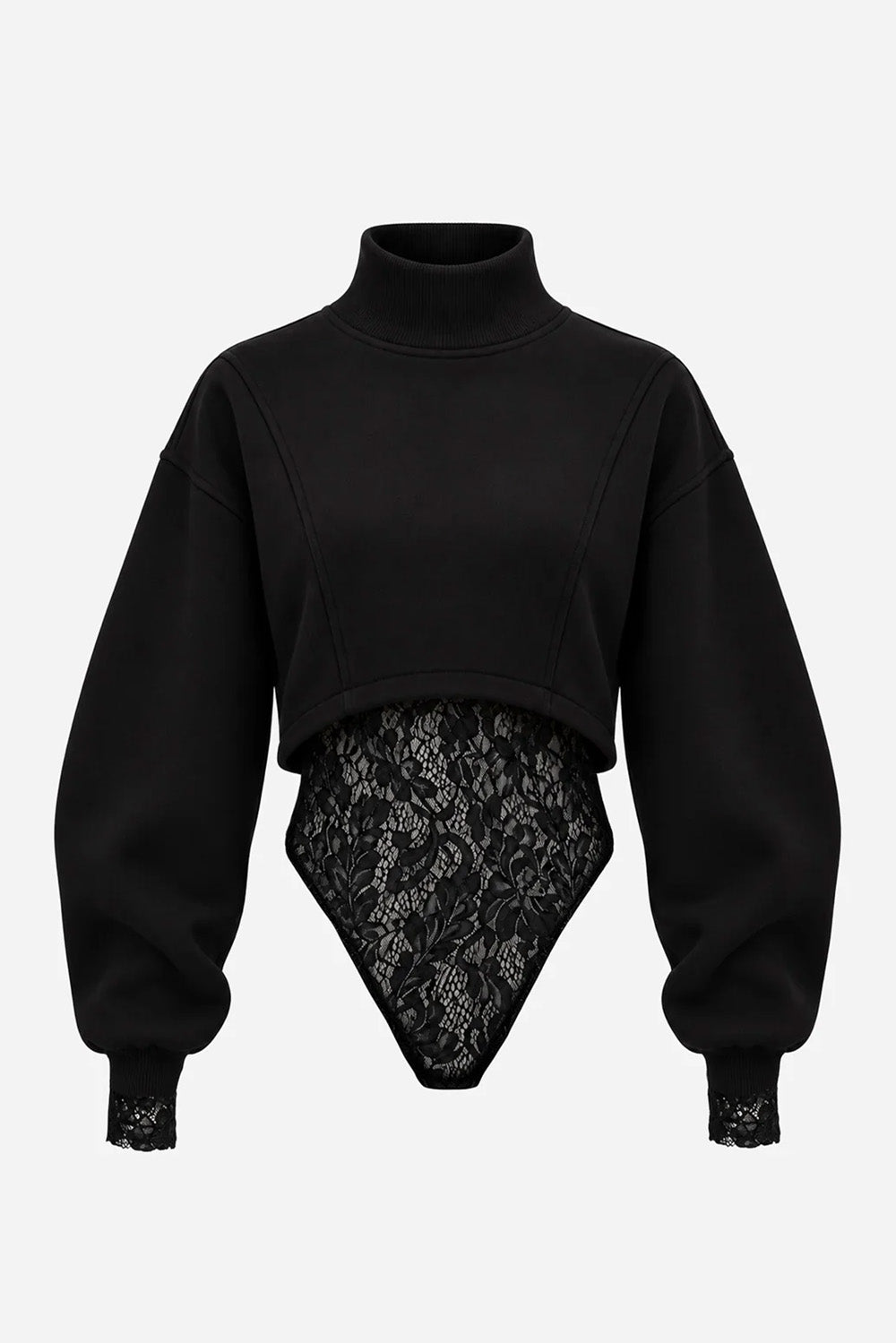 Osaka Black Cropped Turtleneck & Lace Bodysuit Set