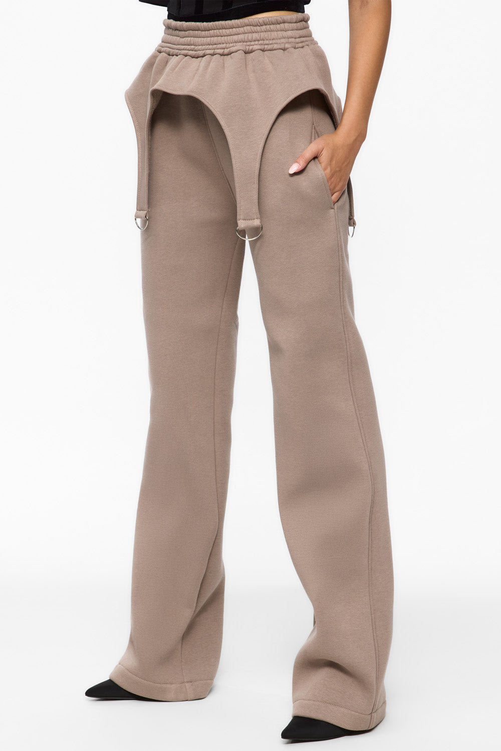 Pantaloni Goddess cu portjartiere  | Femei | Bej  | Stil Modern & Elegant | Confort & Funcționalitate | Atelier Hamza