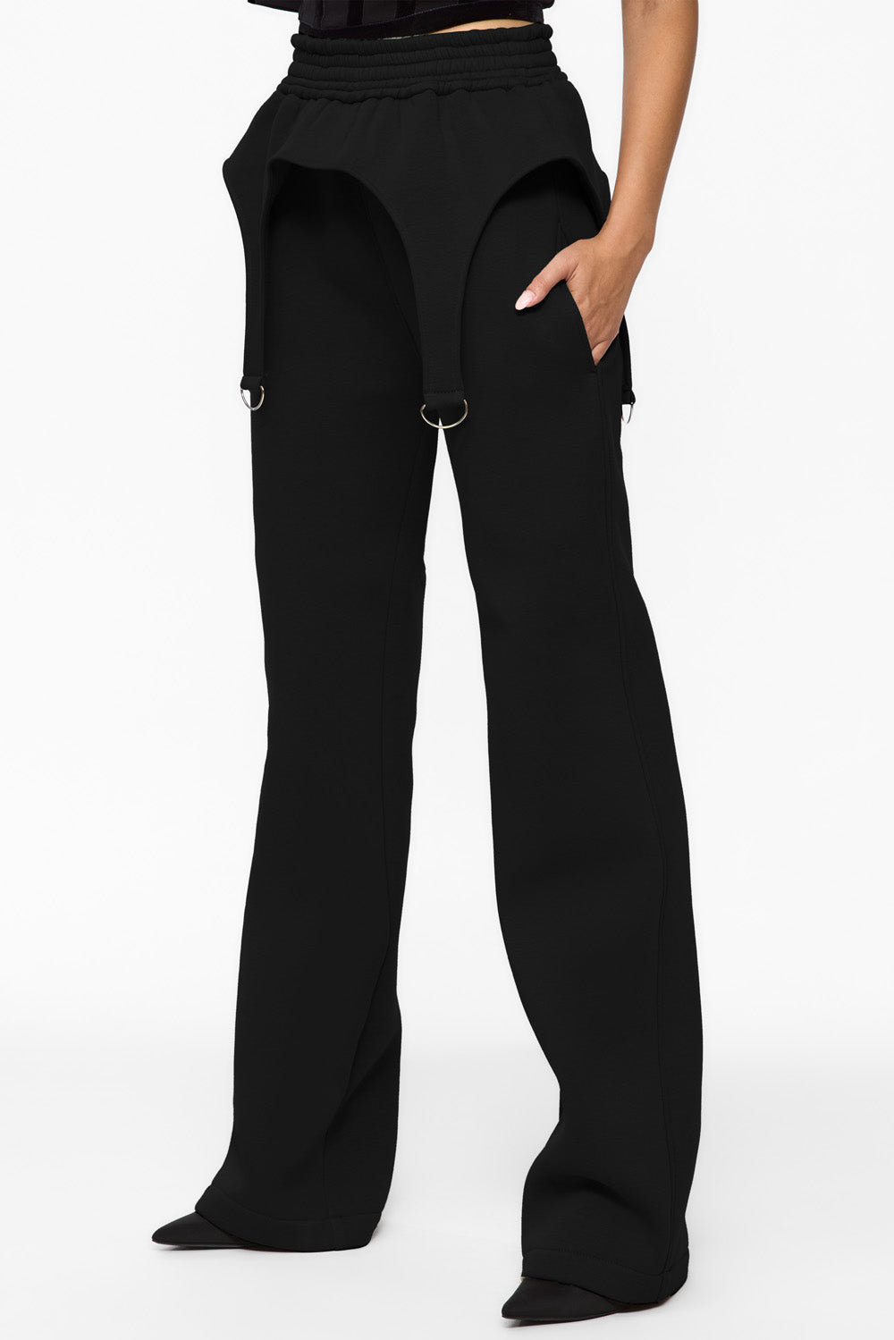 Pantaloni Goddess cu portjartiere  | Femei | Negru| Stil Modern & Elegant | Confort & Funcționalitate | Atelier Hamza