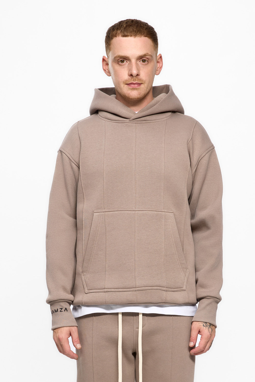 247 brown fleece Hoodie with decorative stitching