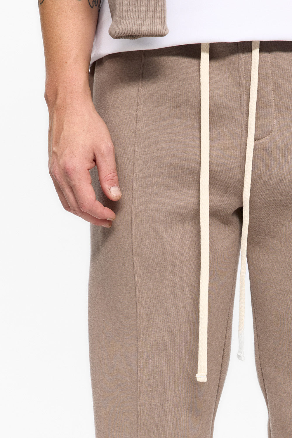 247 fleece Beige sweatpants with decorative stitching