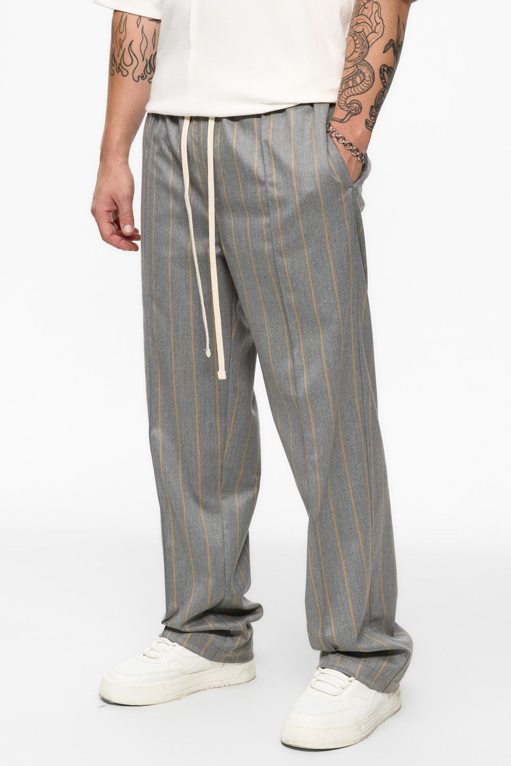 247 grey with yellow stripes cloth pants