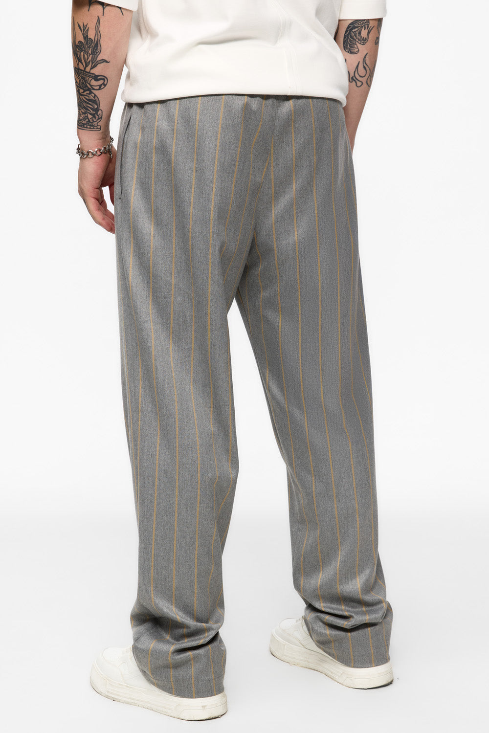 247 grey with yellow stripes cloth pants