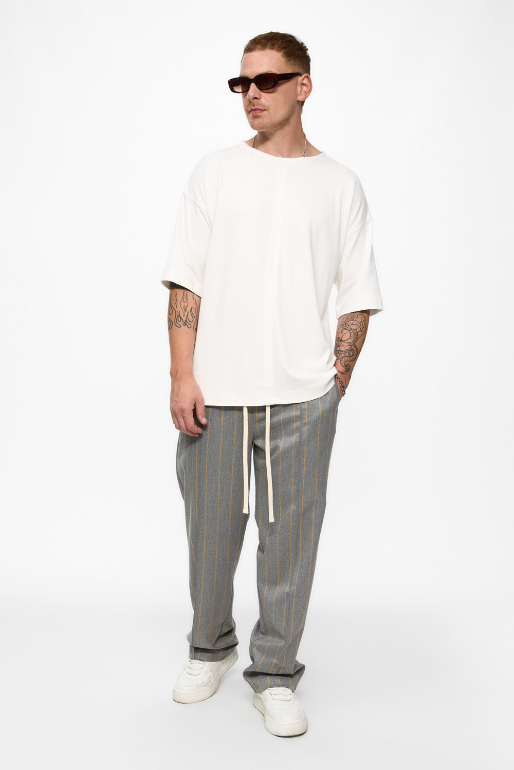 247 grey with yellow stripes cloth pants