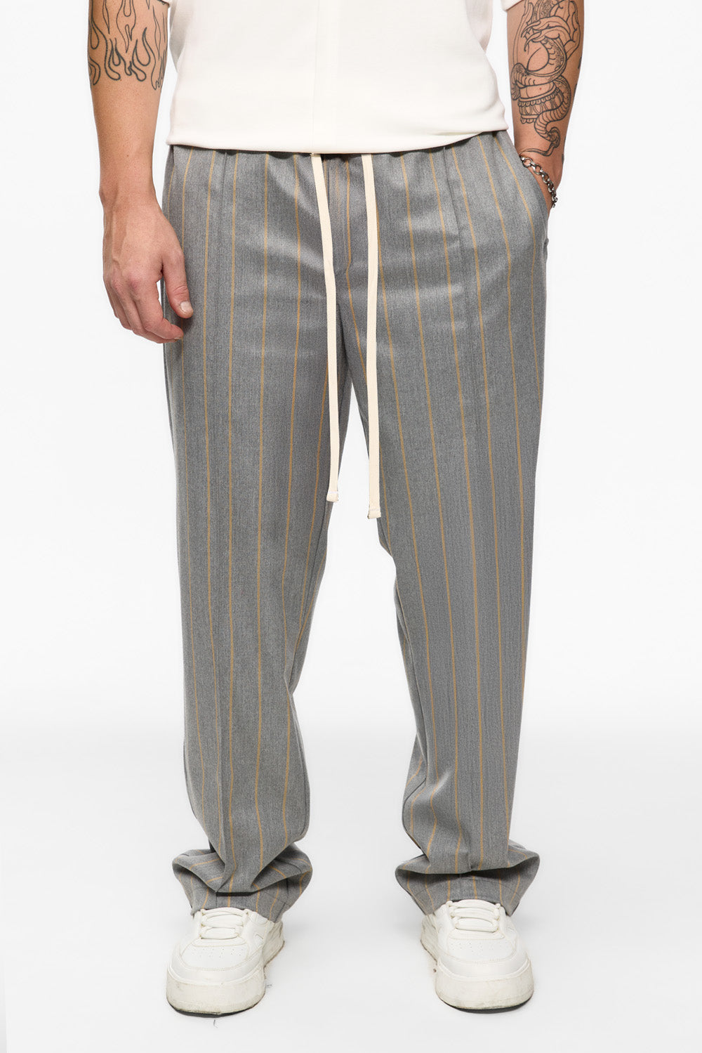 247 grey with yellow stripes cloth pants