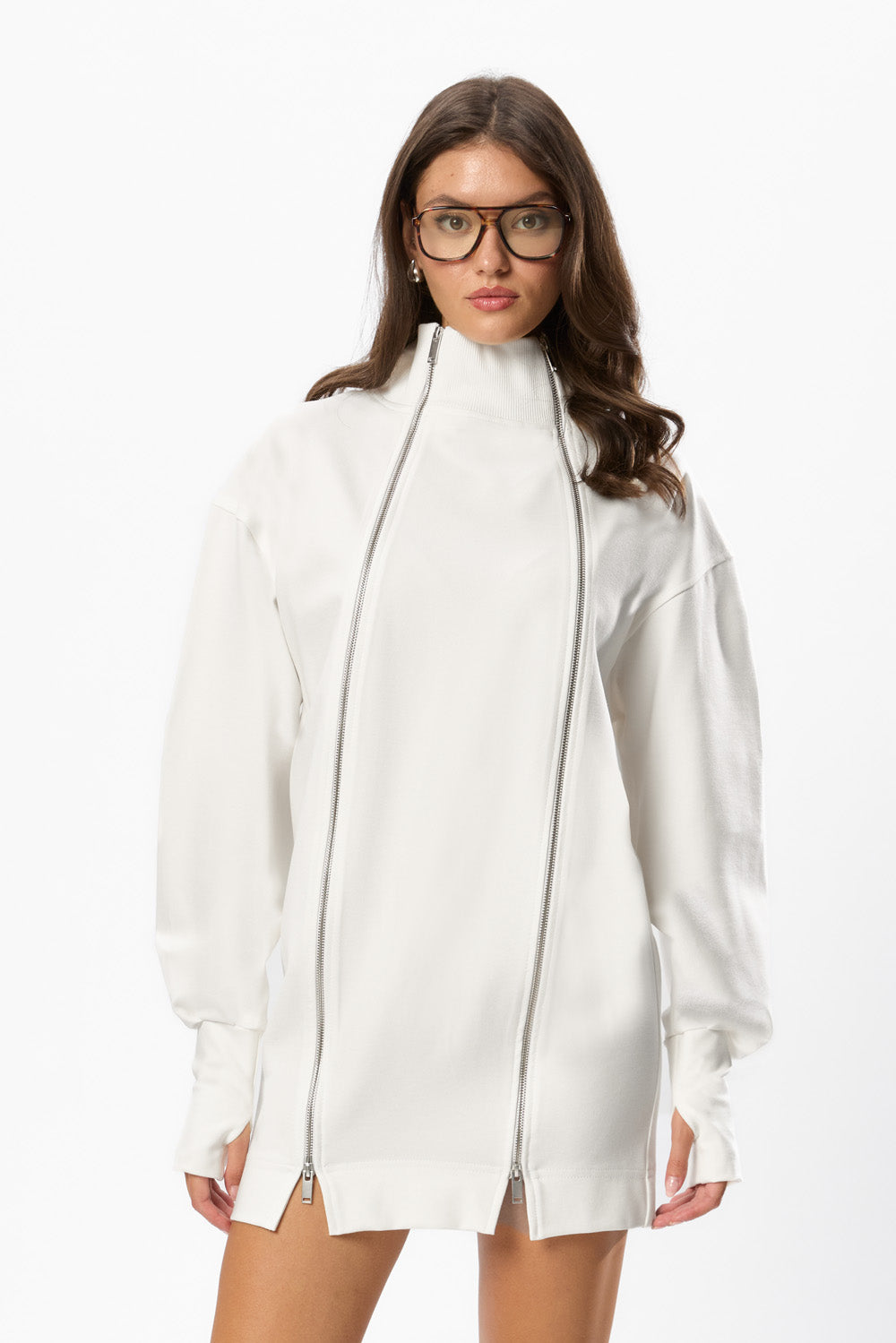 Bipolar Off-White 2-Way Zip  Mini Dress