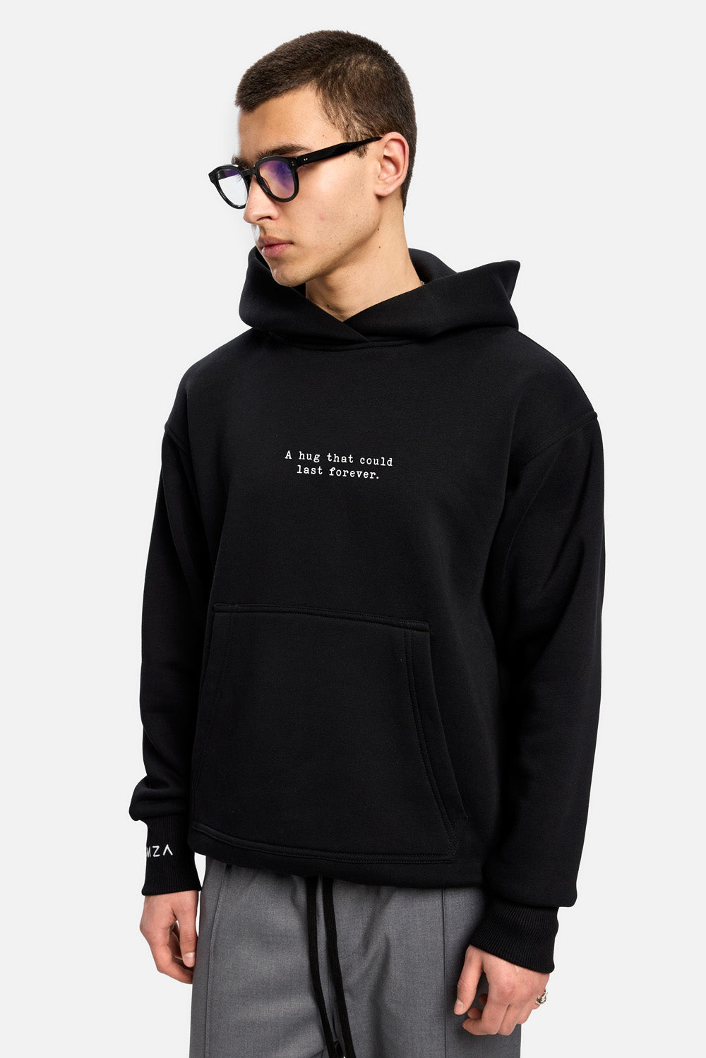 A hug Black printed fleece Hoodie