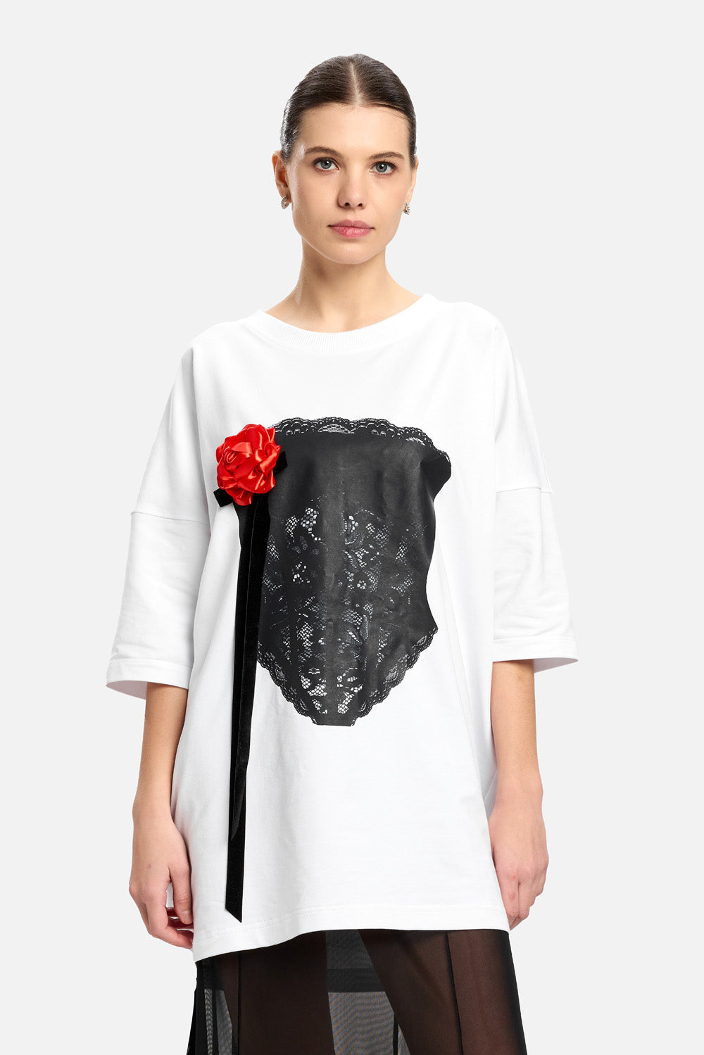 Salerno printed Corset with flower attached T-shirt Dress