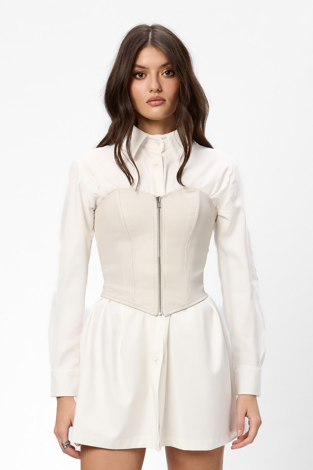 Maris Off-White Dress with leather corset