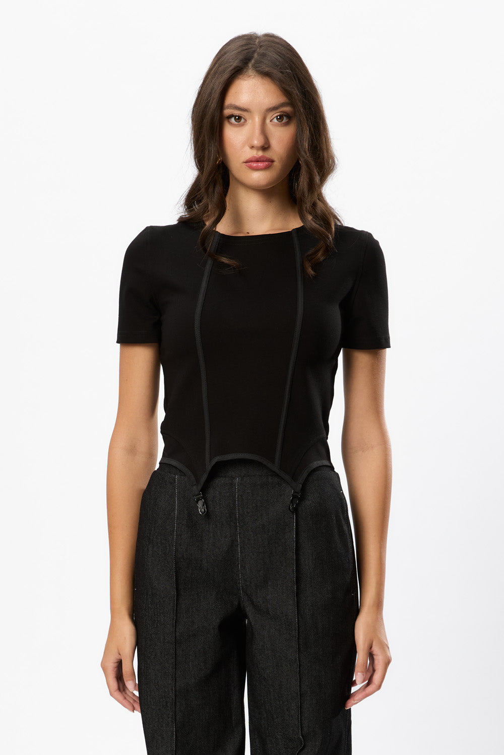 Goddess Top with Garter Straps Black