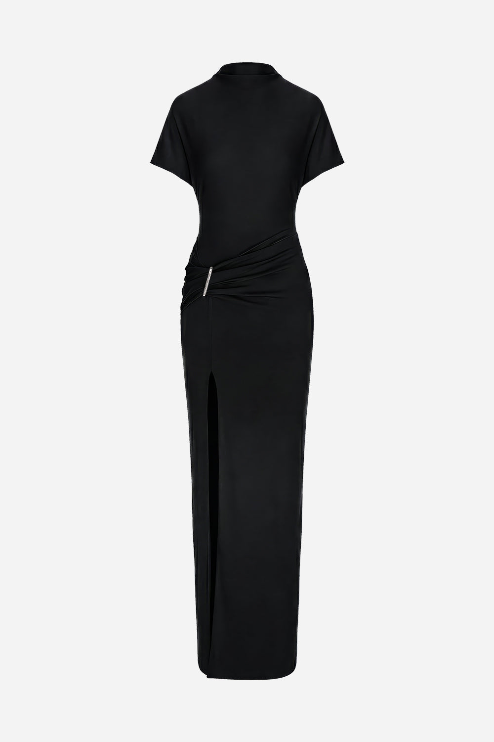 Rochie fluidă femei neagră din lycra, manechin invizibil, vedere din față