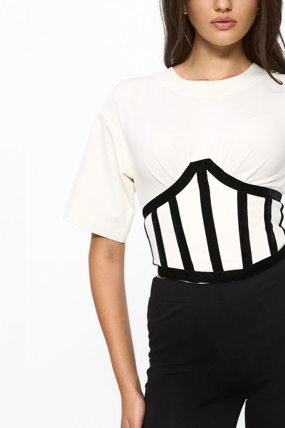 Beżowa koszulka La Perle z nadrukiem W