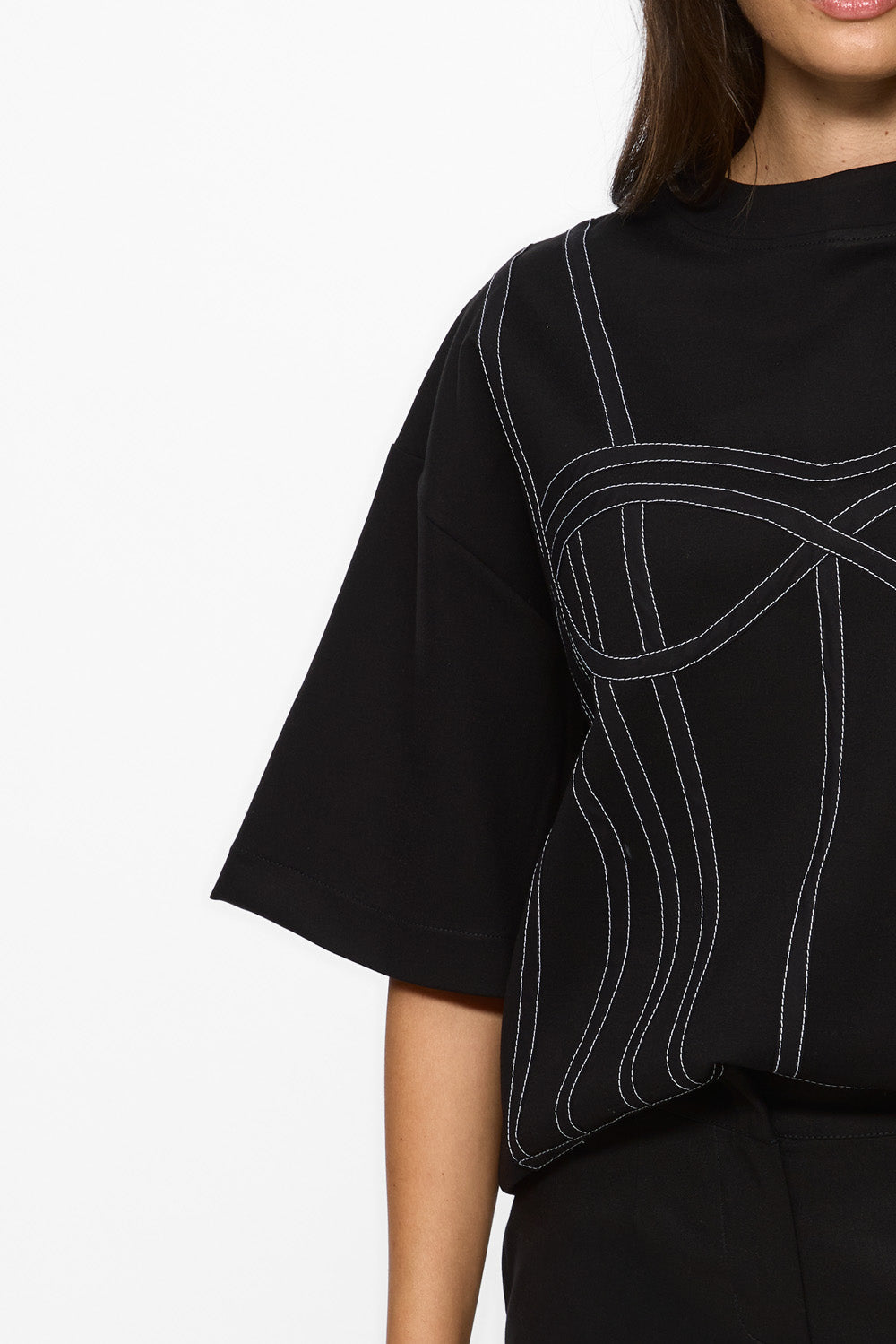 Karo Black Stitched Corset T-shirt