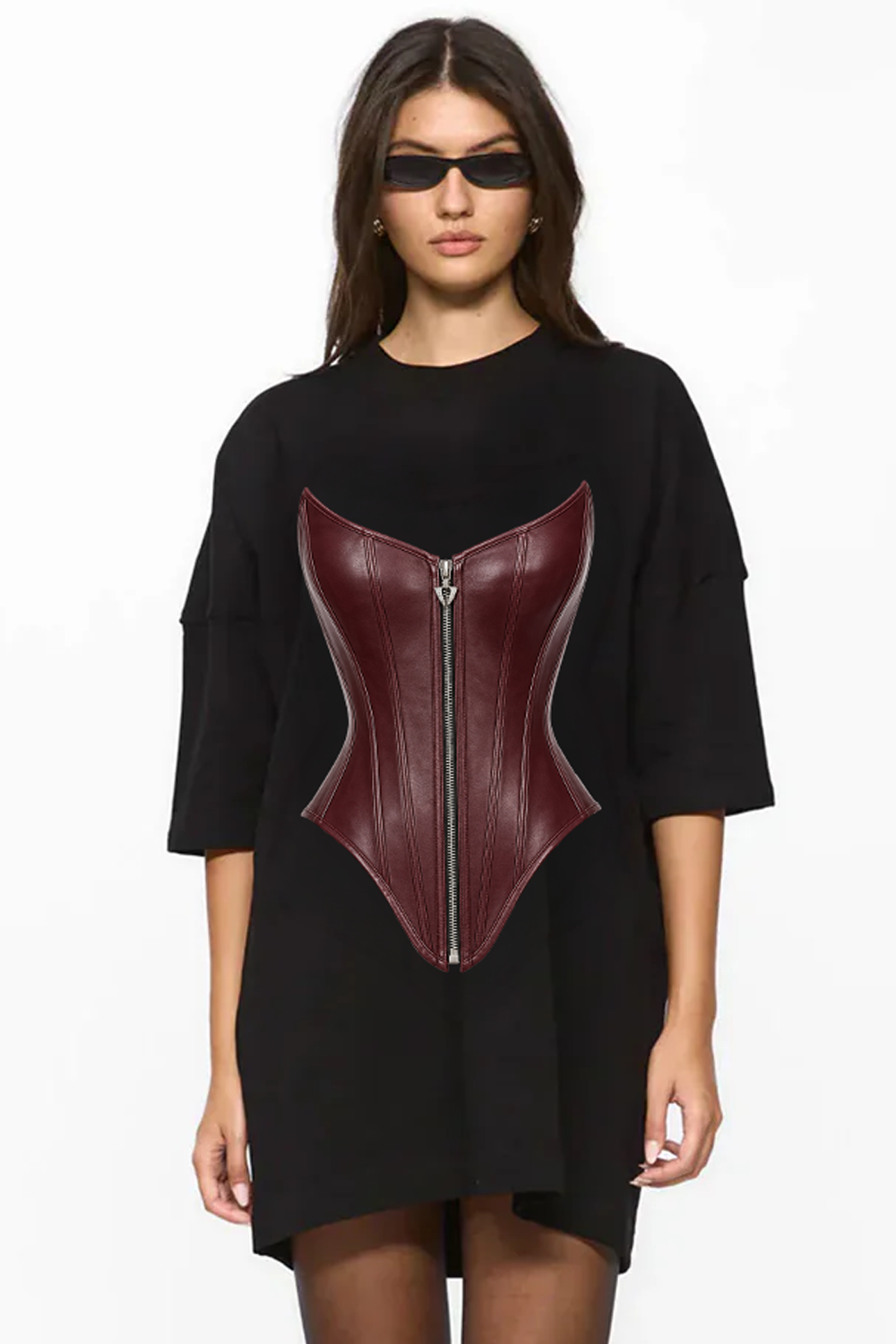 Burgundy Corset Black Dress